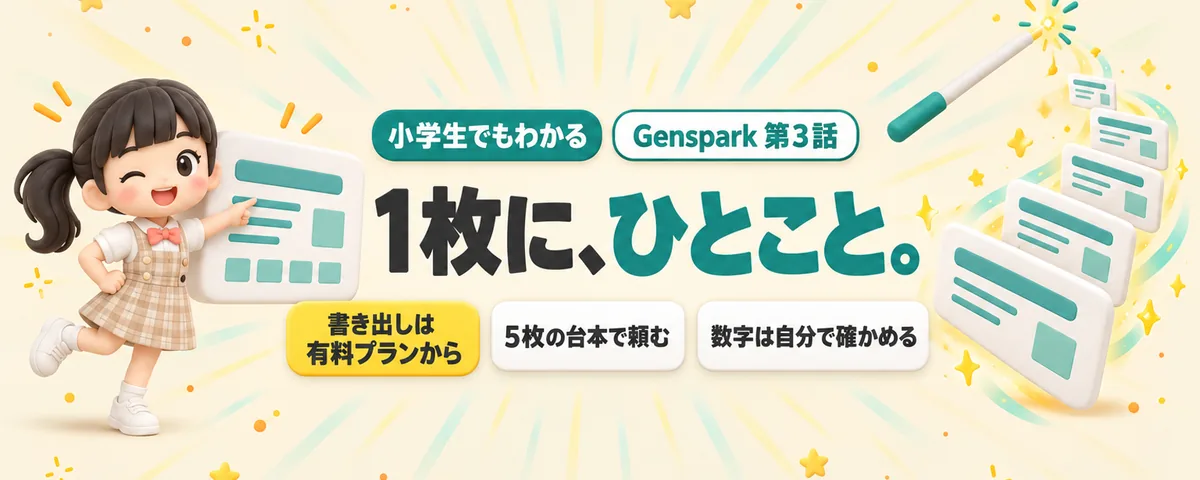 Genspark 第3話 GensparkのAIスライド入門!発表資料を頼む台本の書き方と、無料では書き出せない線