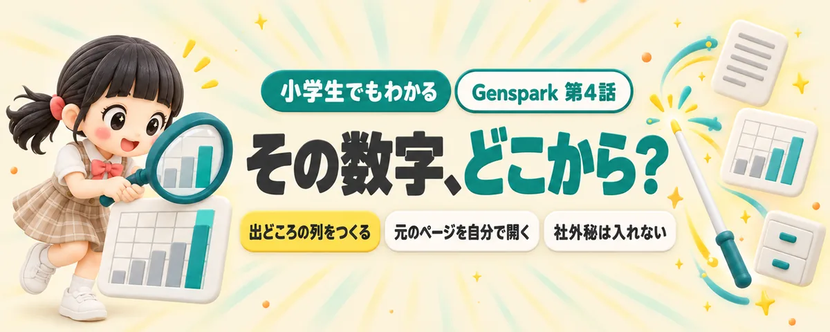 Genspark 第4話 Gensparkで表と文書をAIに任せる!集めた数字に「出どころ」をつけて確かめる方法