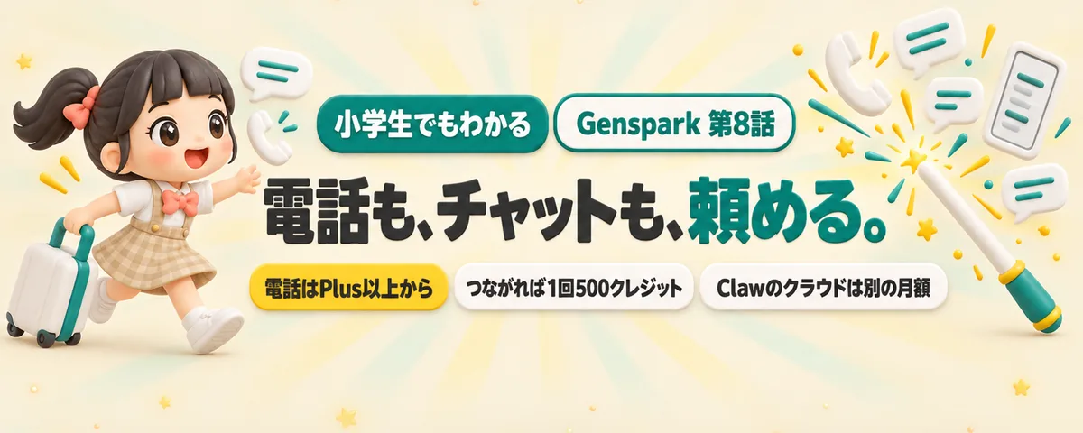 Genspark 第8話 GensparkでAIに電話を頼む!店への確認電話の頼み方と、AI社員Clawの安全チェック