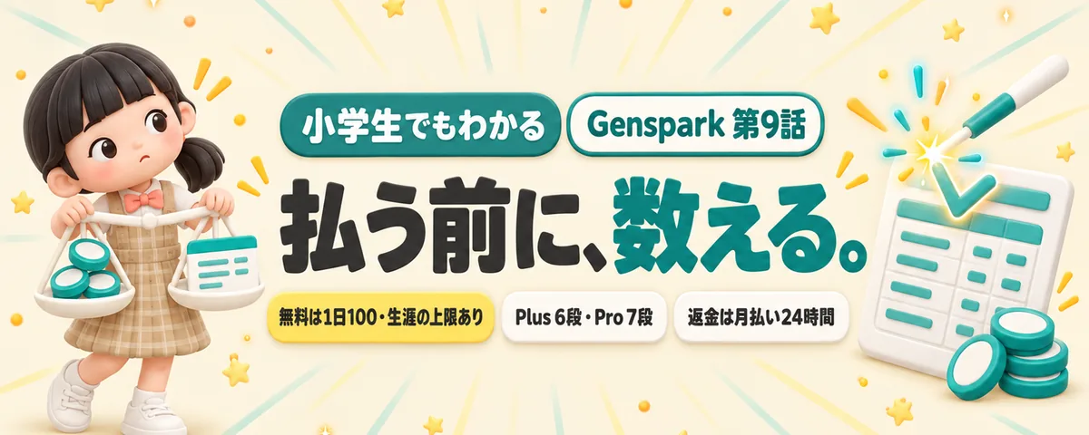 Genspark 第9話 Gensparkにいくら払う?9月に変わった無料の線と、月の使い方で選ぶPlus・Pro