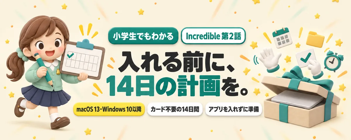 Incredible 第2話 Incredibleを入れる前の準備!14日間の無料おためしを無駄にしない計画の立て方