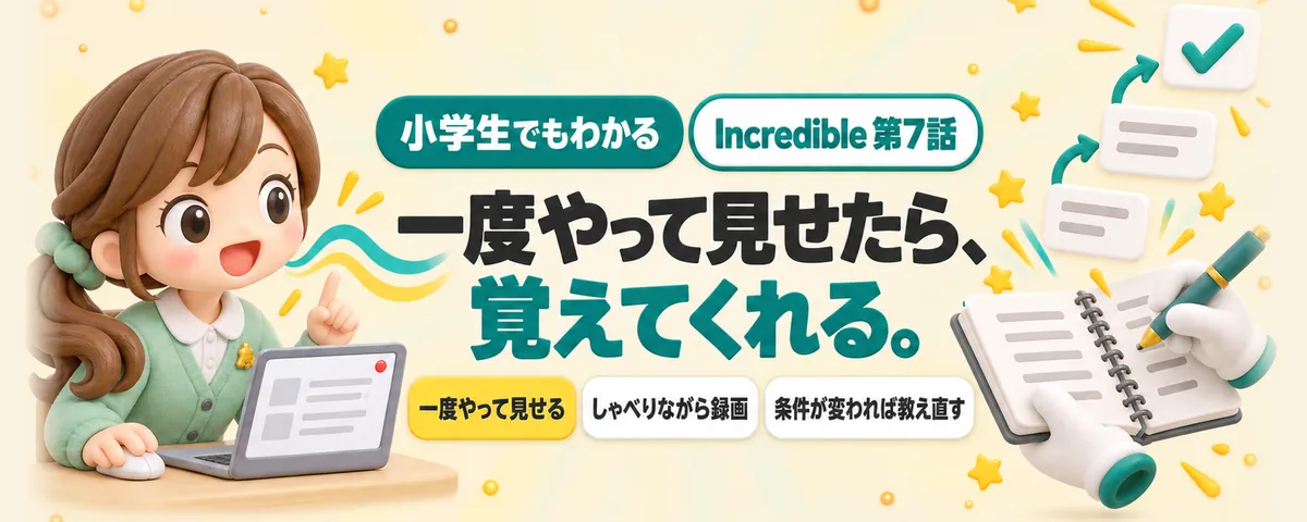 Incredible 第7話 Incredibleに仕事を教える方法!毎週のパソコン作業を、一度やって見せて覚えてもらう