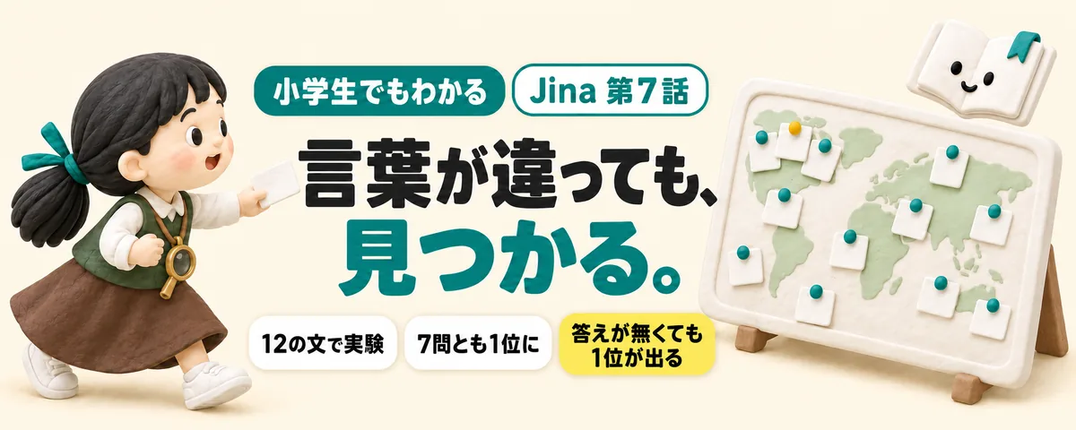 Jina 第7話 言葉が違っても見つかる!Jinaの「意味で探す」を12の文で実験