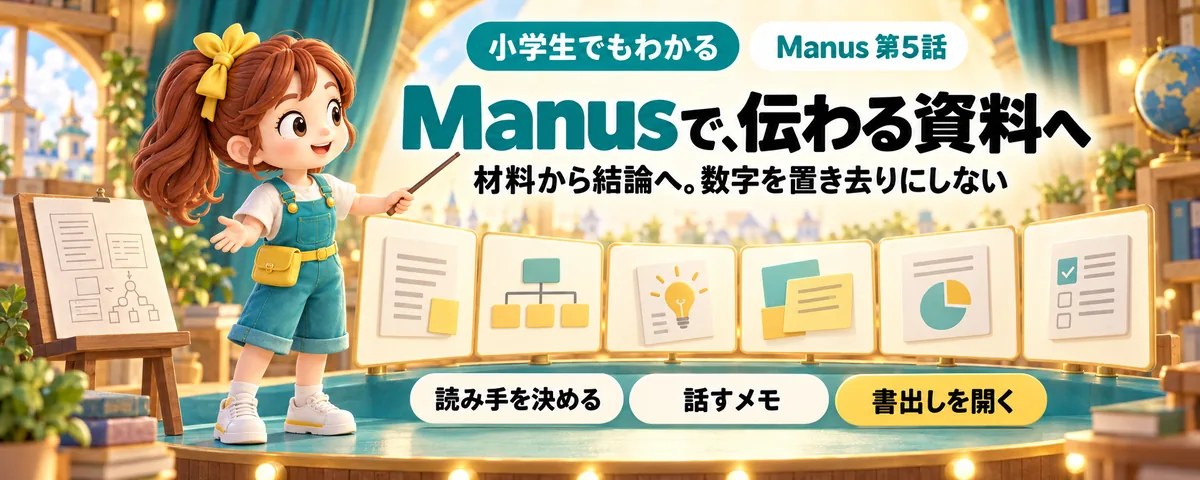 Manus 第5話 Manus資料づくりガイド!元の数字を伝わるスライドへ