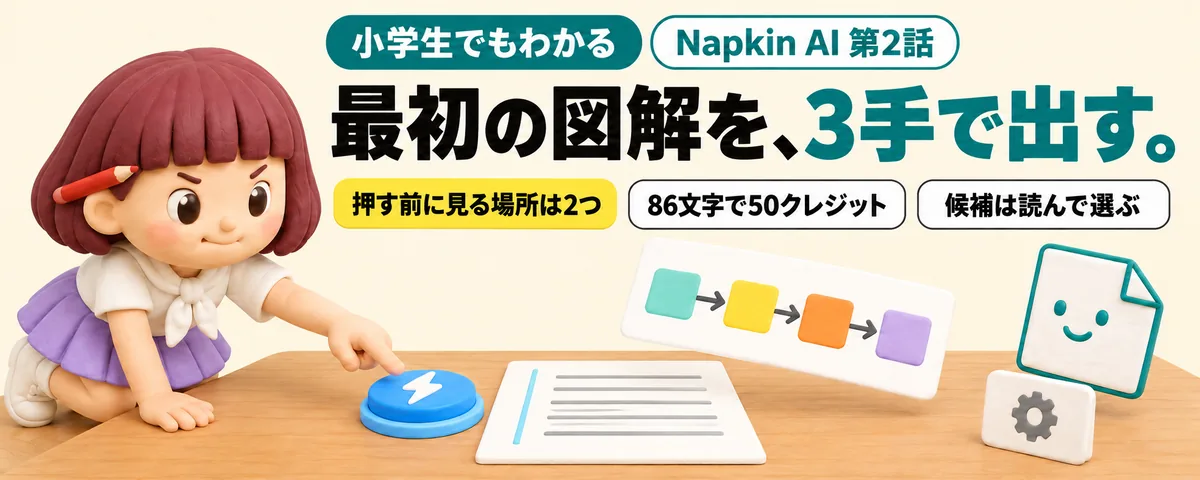 Napkin AI 第2話 Napkinで最初の図解を出す!貼る・言語を確かめる・青いボタンの3手
