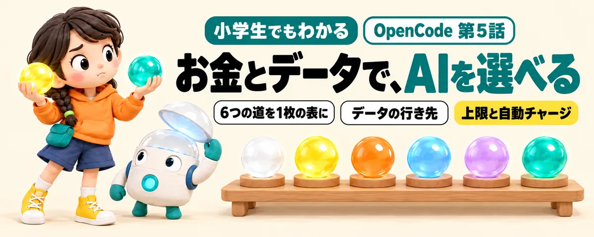 OpenCode 第5話 OpenCodeのAIの選び方!無料・月ぎめ・自分のパソコンで、お金とデータの行き先