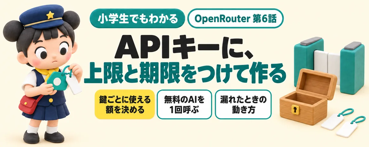 OpenRouter 第6話 APIキーって何?OpenRouterで鍵を作り、上限と期限をつけて1回呼ぶまで