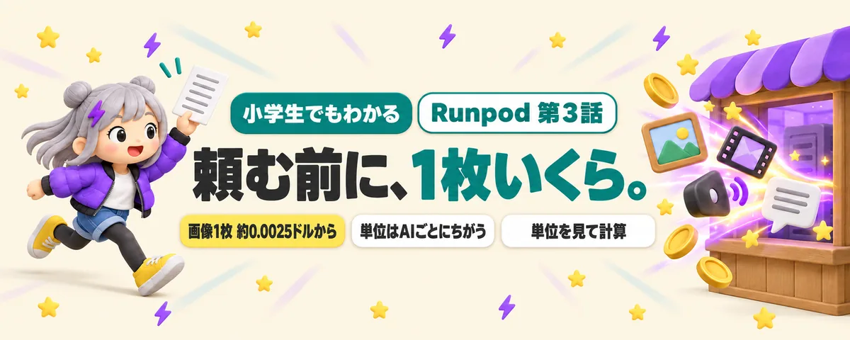 Runpod 第3話 Runpodの注文口で画像AIを試すには?APIキーの作り方と「1枚いくら」の計算は?