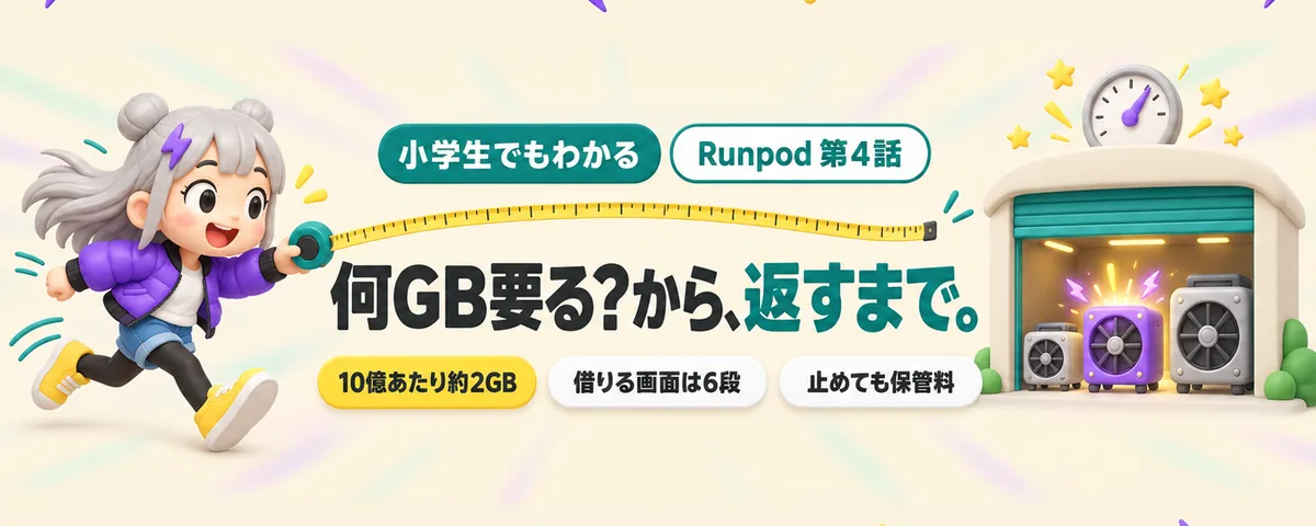 Runpod 第4話 Runpod始め方ガイド!GPUのメモリの見分け方と、はじめてPodを借りて止めて返すまで