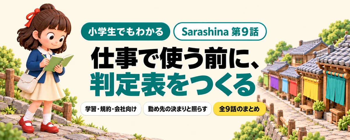 Sarashina 第9話 Sarashinaを仕事で使う前に!学習・規約・会社向けを判定表にまとめる