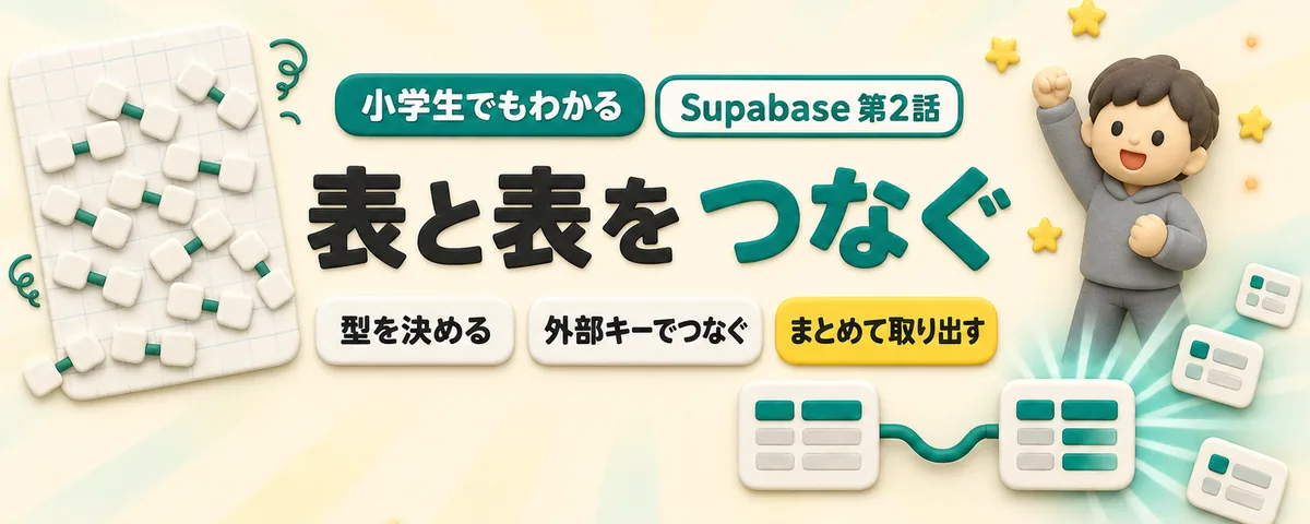 Supabase 第2話 表と表をつなぐ方法！エクセルとの違いは"型"。1本のURLでまとめて取り出す