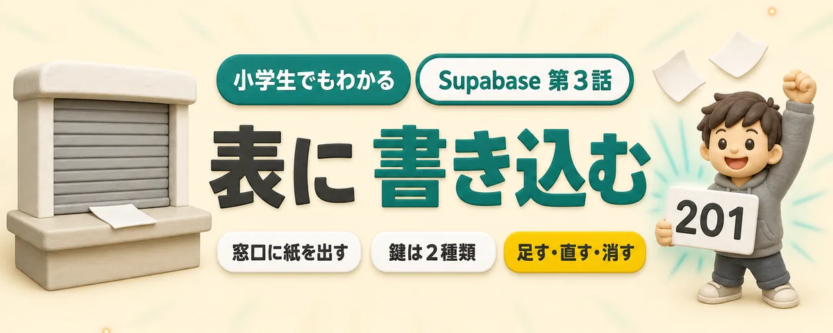 Supabase 第3話 表に"書き込む"方法！APIは結局"窓口"だった。ブラウザだけで足す・直す・消す