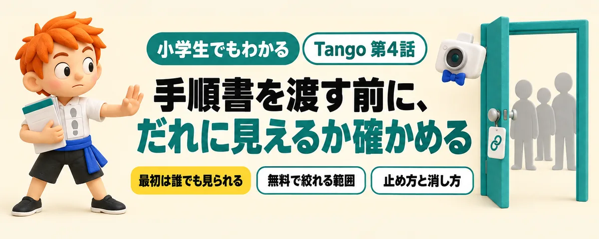 Tango 第4話 Tangoの手順書を人に渡す!リンクは最初「誰でも見られる」から始まる