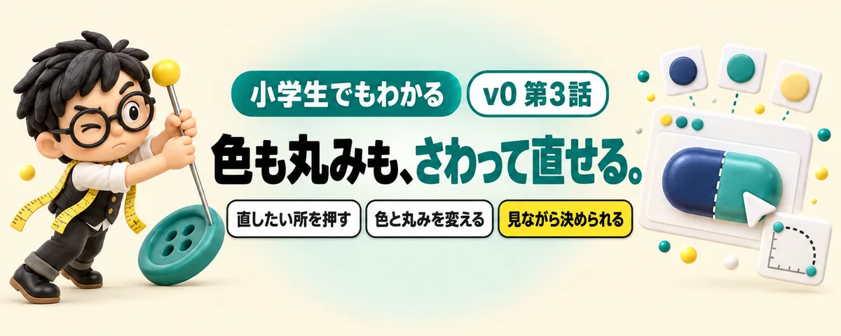v0 第3話 v0の画面を自分の手で直す方法!ボタンの色と角の丸みを、部品を選んで変える