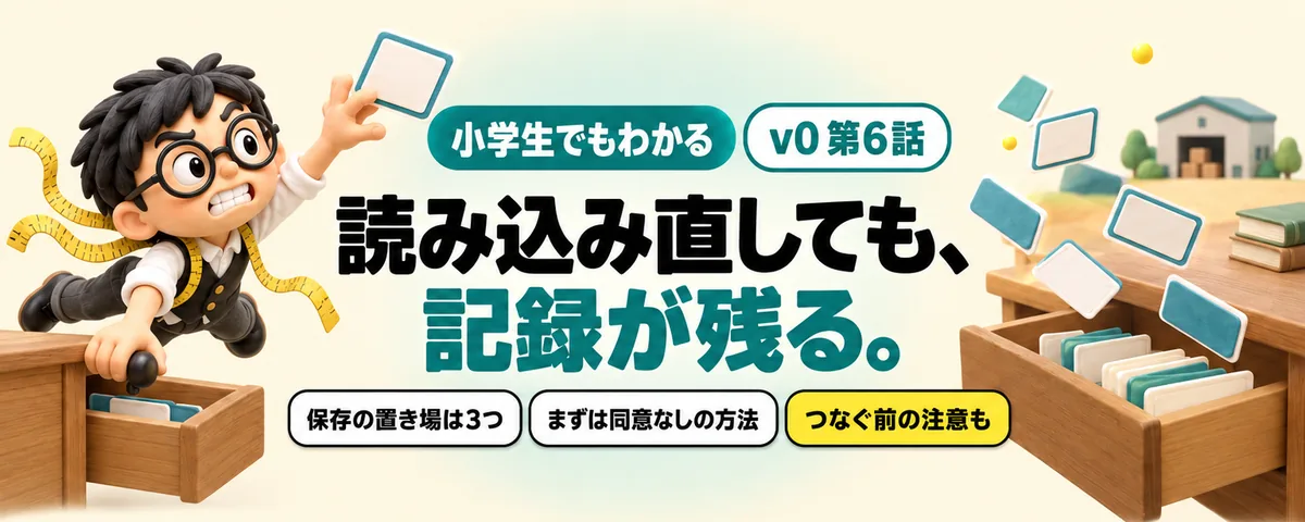 v0 第6話 v0のアプリで記録が読み込み直しても消えないようにする方法!置き場3つと選び方